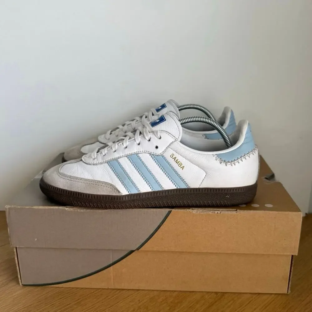 Adidas Originals Samba White/Blue Kids Sneakers - SZ 6.5 Y